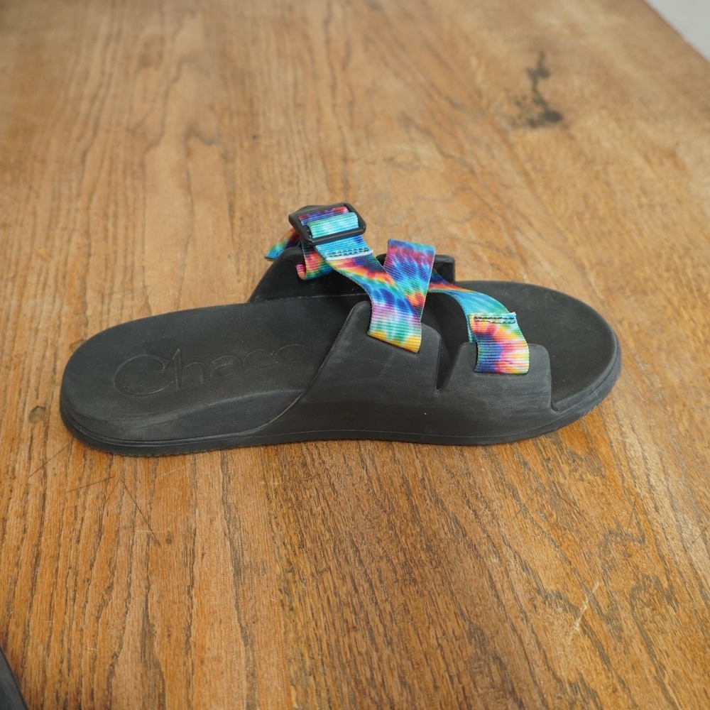 Chaco Chillos Slide Sandals Womens 9 Tie Dye Rainbow Adjustable Straps Black - Picture 9 of 10